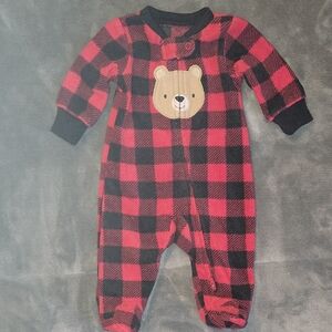 Carter's Red and Black Checkered Bear Footie